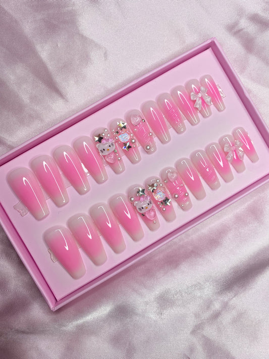 Pink airbrush hello kitty nails