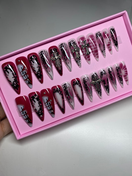 Red airbrush nail set