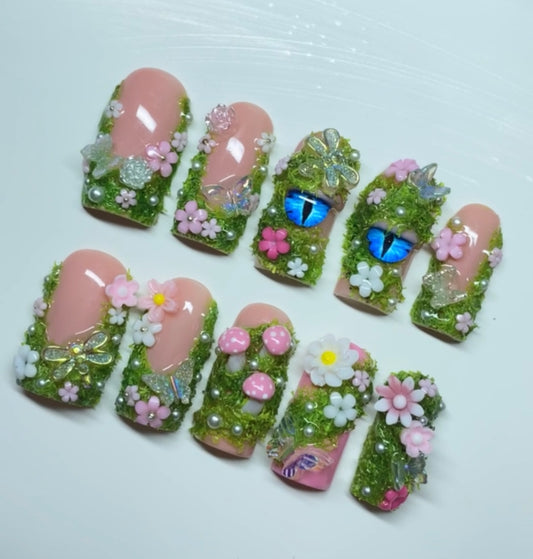 Moss garden nails (hard gel)